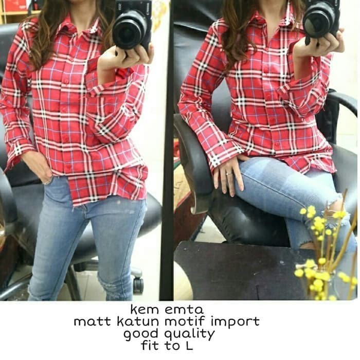 westylis Kemeja Wanita Kotak / Kemeja Burbery Wanita Lengan Panjang 2W / Size L Fit XL /Kemeja Pesta-1