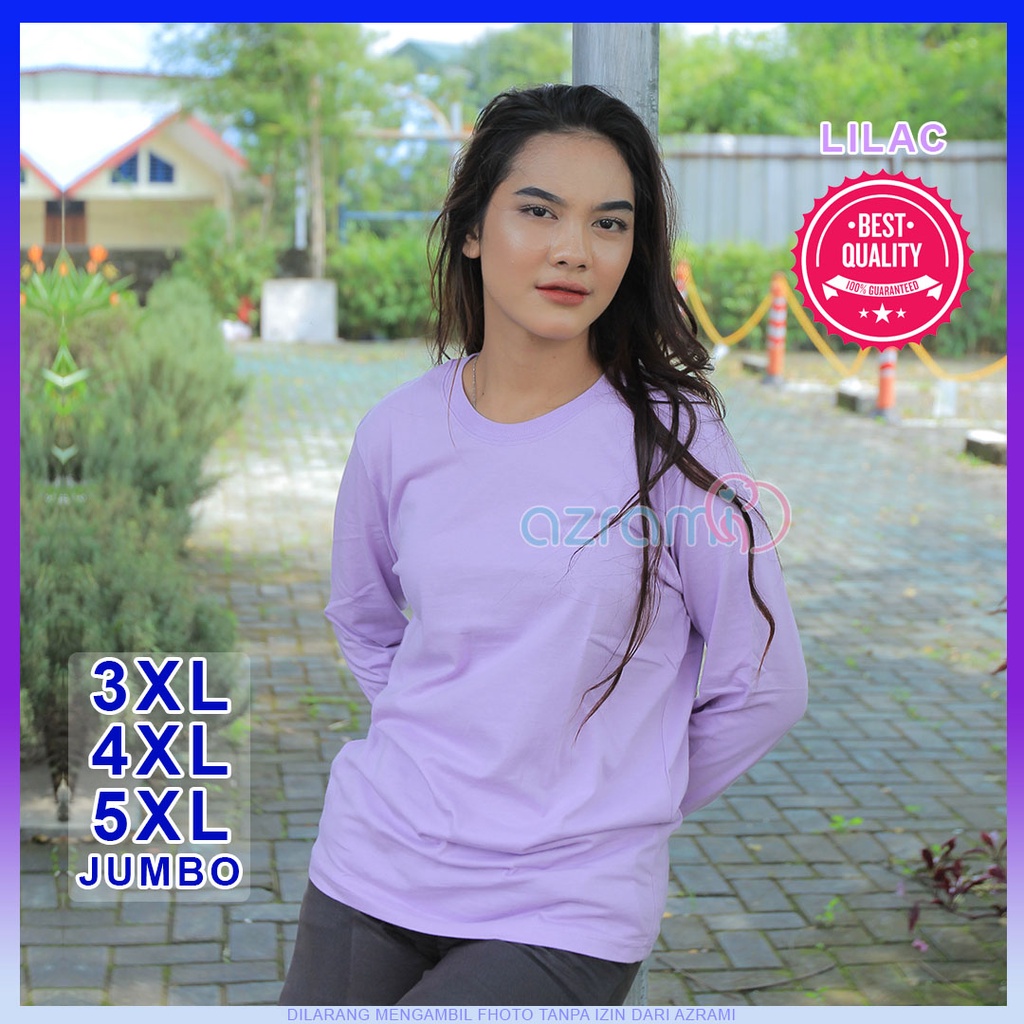 AZRAMI - Kaos Polos Wanita Lengan Panjang Jumbo Murah Warna Ungu Lilac