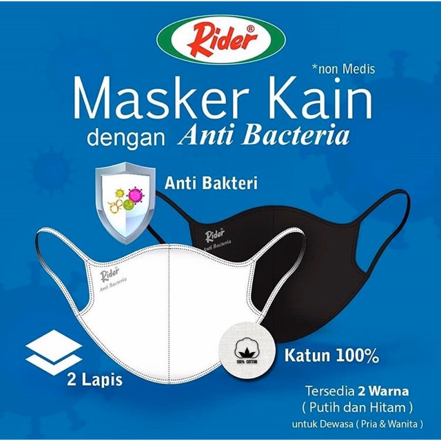 READY Masker Kain Anak dan Dewasa Non Hijab dengan Anti Bacteria Rider Original