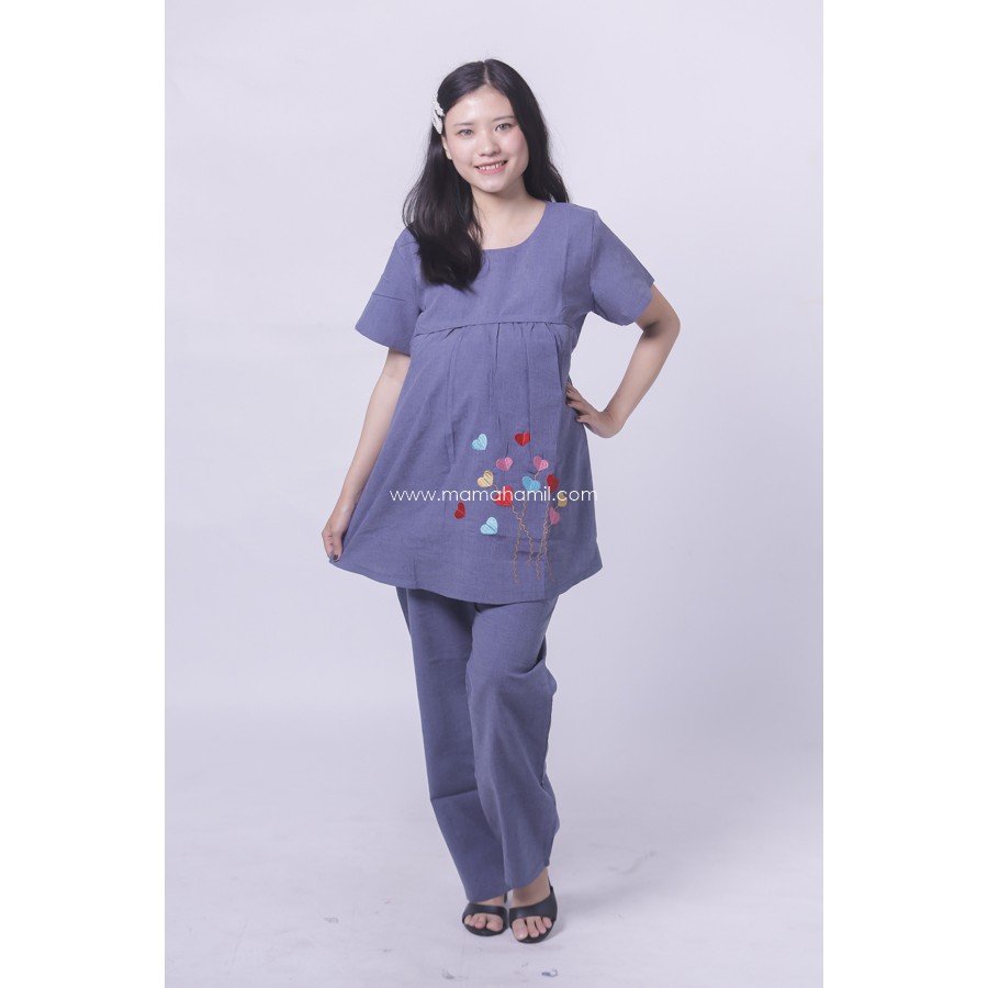 BAJU HAMIL KERJA SETELAN IBU HAMIL LENGAN PENDEK MURAH BORDIR LOVE LUCU CECILIA CLOTH - STD 98