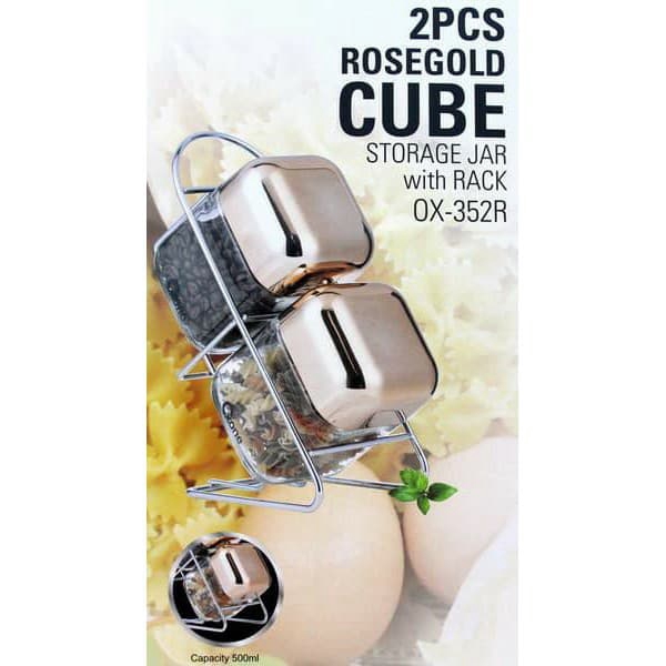 Toples Kaca Exclusive snack bumbu OXONE OX 352R - Rosegold Cube OX352R toples kaca oxone