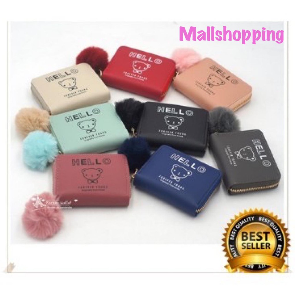 (COD) DOMPET WANITA PLUS POMPOM DOMPET KOIN KOREAN FASHION WALLET