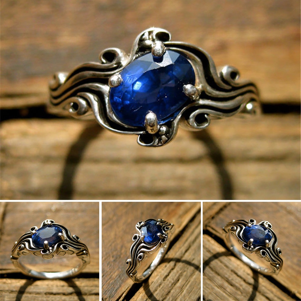 Hu Hu Hu Hu Hu Alat Bantu Pasang Kacamata♡ Cincin Wanita Hias Sapphire / Emerald Imitasi Gaya Vintage Untuk Pertunangan