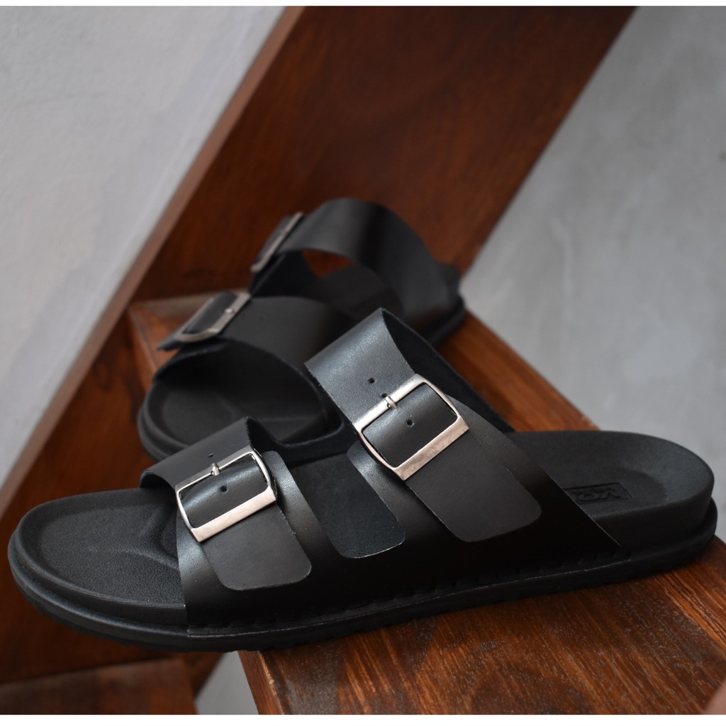 Vs 02 Black | Sandal Strap Simpel Original Pria Cowok Men Sendal Kulit Lokal Ori | FORIND x Volve