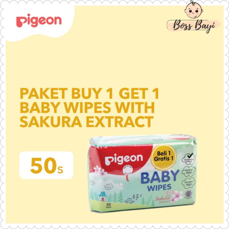 PIGEON - BABY WIPES SAKURA 50'S Kemasan Banded Buy 1 Get 1