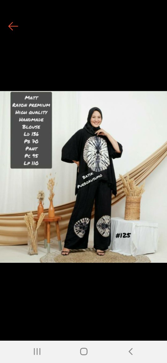 Setelan Blus Sayap Cemplok Coklat Shibori Setelan Baju Celana Batik Handmade Modern Cantik
