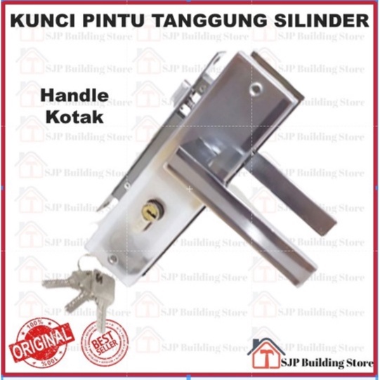 Kunci Pintu Tanggung Silinder Premium Full Set l Gagang Pintu Rumah Stainless 20cm l Door Lock l Handle Full Set Handle Set Kunci / Body ongkel / Kunci Pintu ukuran Tanggung