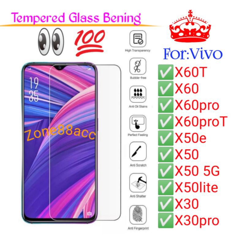 Vivo X60T X60 X60pro T X50e X50 X50lite X30 X30pro Pro Antigores Bening Tempered Glass Screen TG