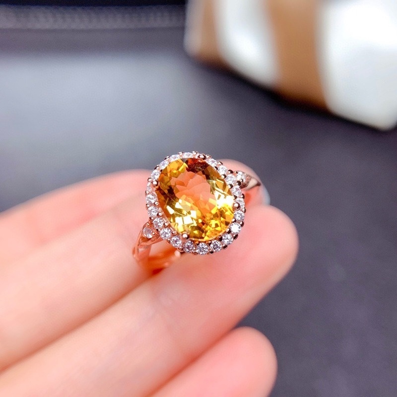 Fashion Natural Topaz Amethyst Citrine Olivine Pomegranate Ring