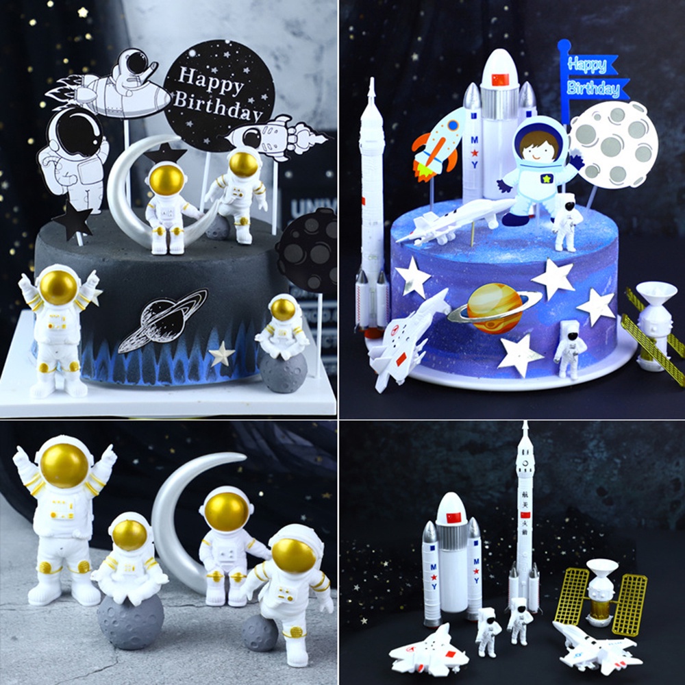 3pcs / Pak Mainan Action Figure Astronot Luar Angkasa Untuk Dekorasi Dashboard Mobil