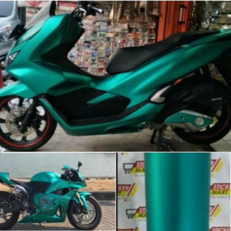 Stiker skotlet metalik dop hijau toska kualitas premium merk infinity untuk  motor