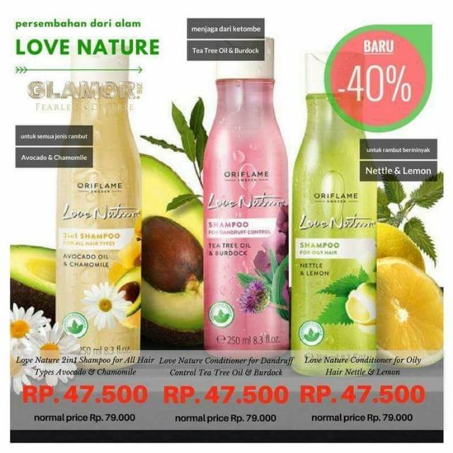 Shampoo LOVE NATURE Oriflame, harum &  mampu Menjaga kesehatan rambut anda.