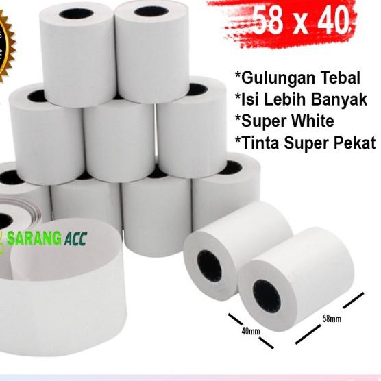 

➸ 58 X 40 MM Kertas Struck Printer Thermal TEBAL 58x40mm ISI 10 Roll ✱