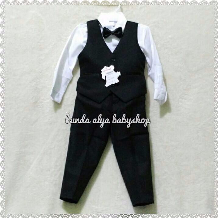 Setelan Anak Laki Tuxedo Vest Premium Usia 6 - 18 Bulan HITAM - Setelan Pesta Tuxedo Anak Cowok Resmi Keren Set