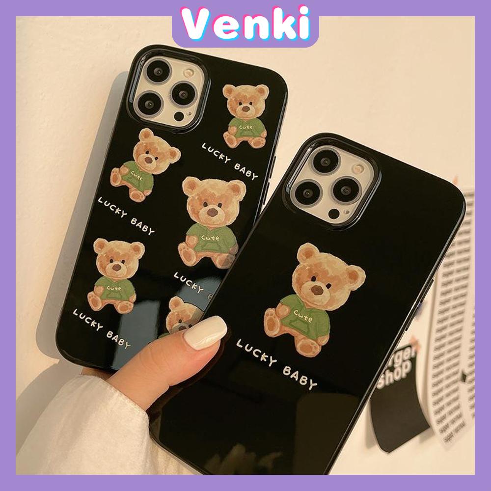 Soft Case Silikon Hitam Glossy Motif Teddy Bear Untuk Iphone 13 Pro Max / 12 Pro Max / 11 / 7 / 8 + / Xs / Xr / Xsmax / 11 / 7 / 8 +