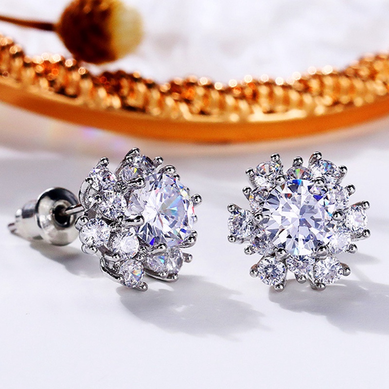 Fancyqube Anting Tusuk Bentuk Bunga Hias Cubic Zirconia Untuk Wanita