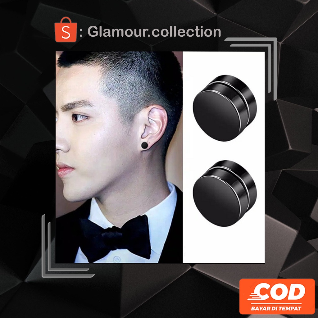 [COD] Anting Telinga Magnet Titanium HITAM-Tanpa Lubang Tindik