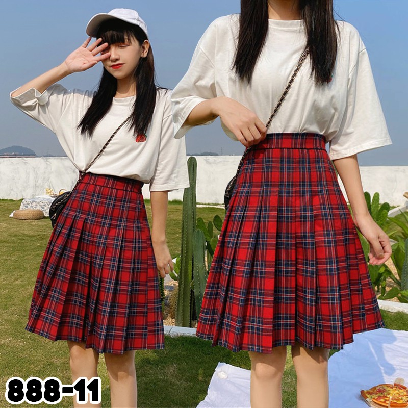 KARAKOREA 888 Tartan Tennis Midi Skirt/Korean Pleated Skirt/Rok Midi/Rok Tartan/Rok Lipit Lisa/Rok Autumn/Rok Korea Skirt/Rok tennis