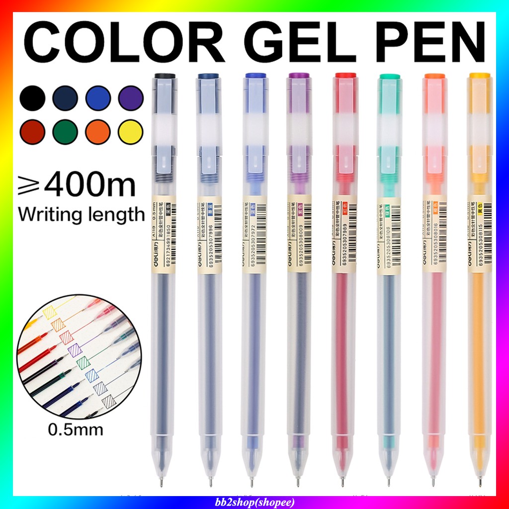 

Deli Color Gel Pen Pulpen 8 Warna Cerah Needle Tip 0.5mm Berwarna A119 Pena Jel jelpen Gelpen Penjel