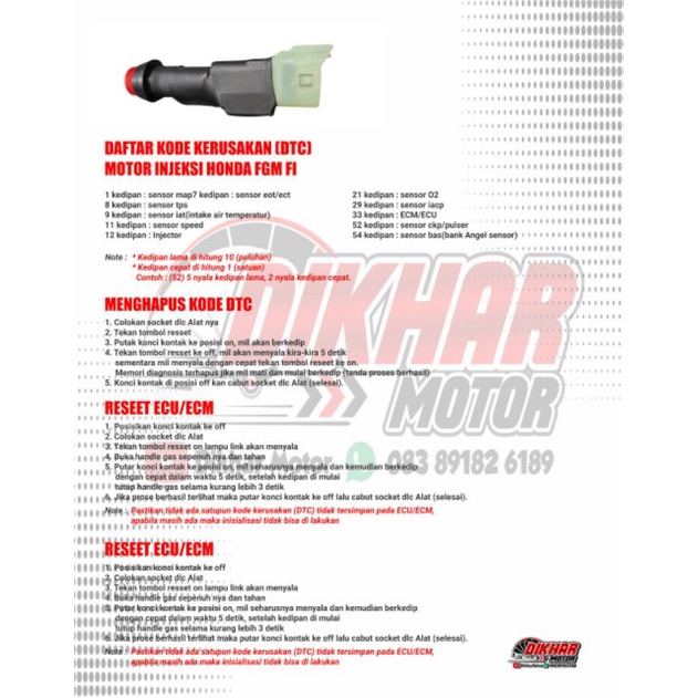 DLC ALAT RESET MANUAL MOTOR HONDA DAN ADA TOMBOL ON OF