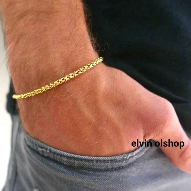 GELANG TITANIUM GOLD SILVER ROLO RAPET PRIA-GELANG