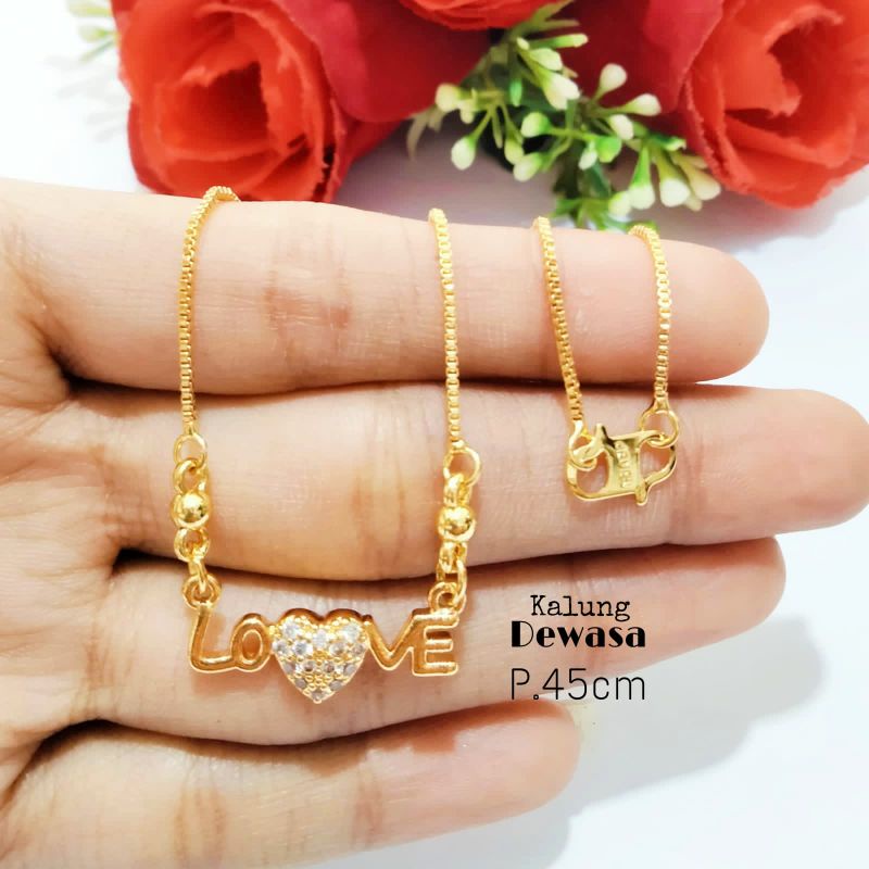 KALUNG DEWASA LO❤️VE DESAIN SUPER MINIMALIS ELEGAN PERHIASAN LOGAM EMAS ANTI KARAT