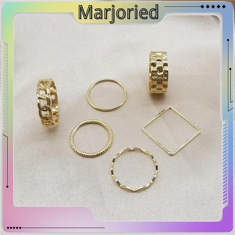 4pcs / Set Cincin Jari Telunjuk Bentuk Geometris Gaya Retro Untuk Wanita-MJD