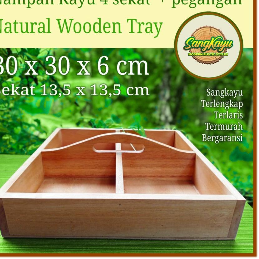 Terbaik.. Nampan kayu 4 sekat 30x30x6cm wooden tray nampan saji kotak kayu