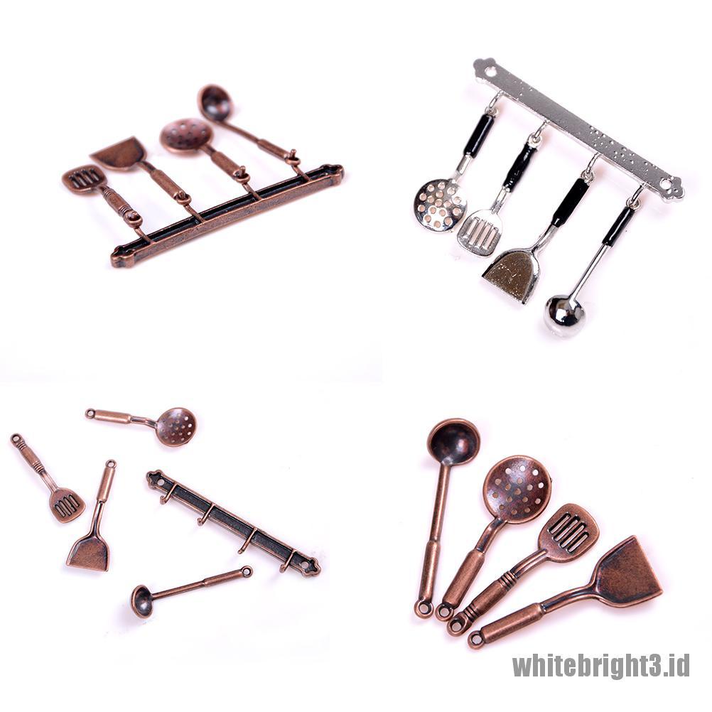 (white3) 5pcs / Set Mainan Miniatur Peralatan Dapur Bahan Metal Untuk Aksesoris Rumah Boneka 1: 12