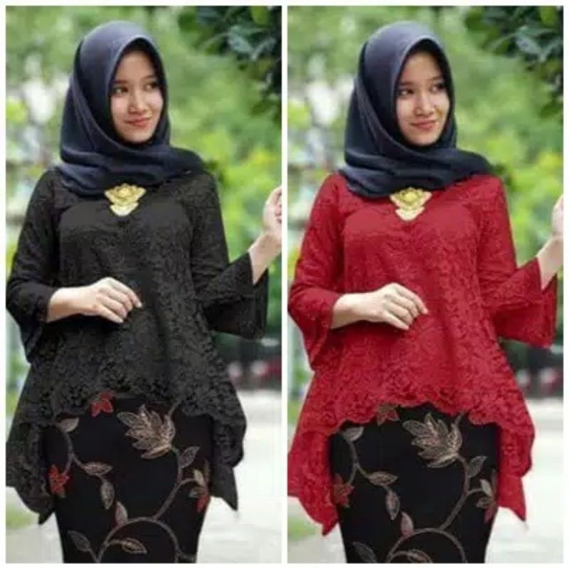 Dewi • (( ATASAN SAJA ) BIANS RINJANI BROKAT / KEBAYA MODERN JUMBO / HITAM TOSCA HIJAU MAROON GOLD
