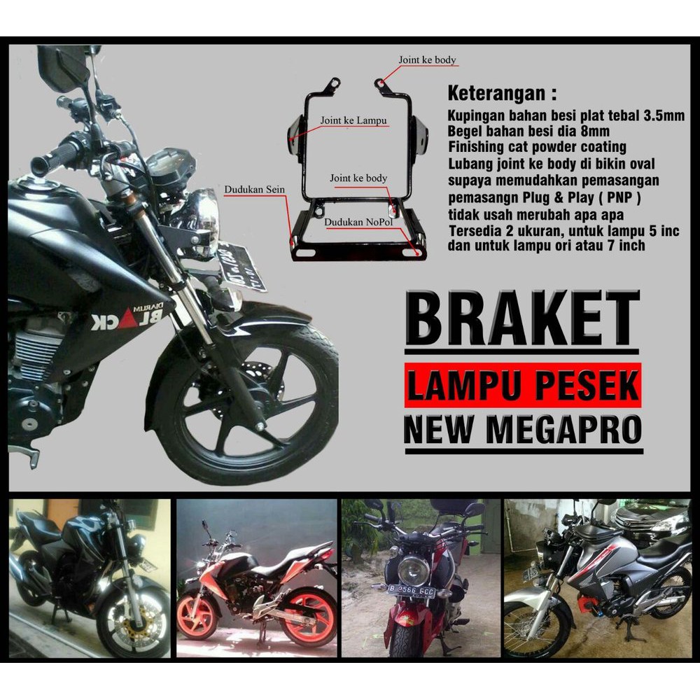 Braket Lampu Pesek New MegaPro Set HeadLamp YB100 Plus Grill Bonus Stiker E Disigrosir Shopee Indonesia