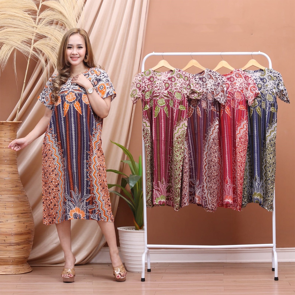 Daster Kencana Ungu Batik - Daster Busui LD 105 - Atasan Wanita - Batik Motif Abstrak Kekinian-Slayer