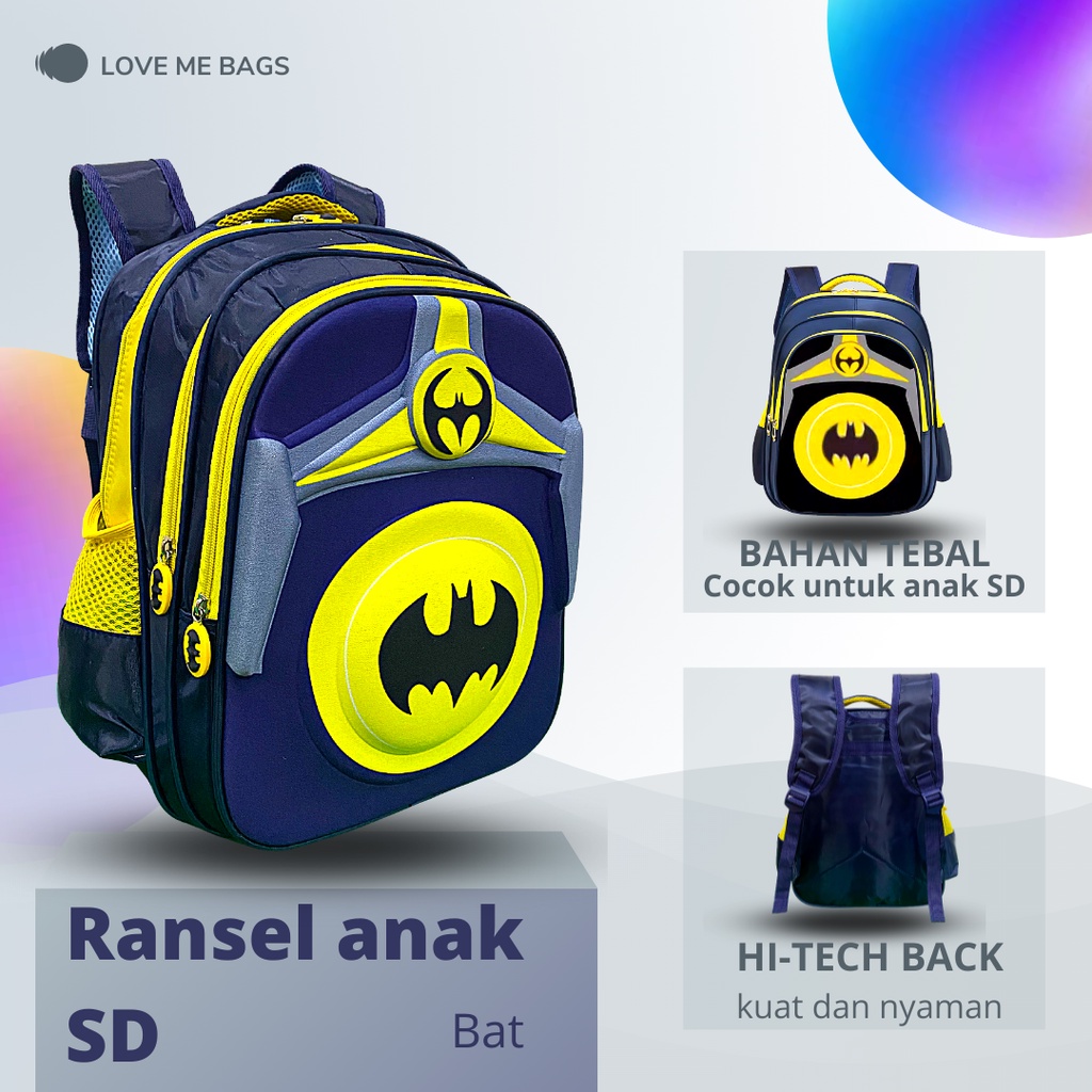 LMB Tas Sekolah Anak Laki Laki SD Gambar Timbul 6D Karakter Superhero Ukuran Besar Bahan Nilon Premium