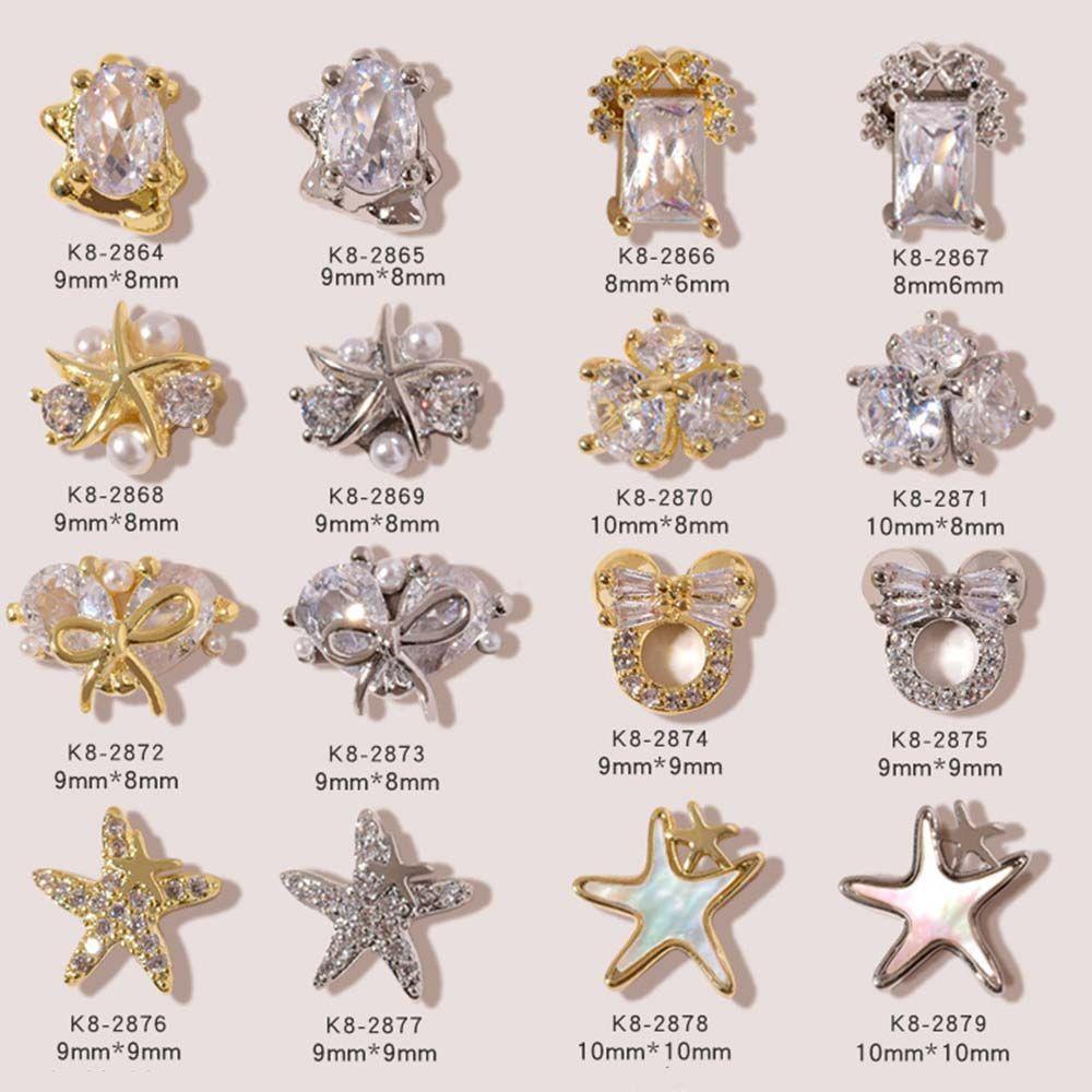 Agustina Ikatan Simpul Kuku Berlian Imitasi Fashion Shiny 3D Nail Charms Gold &amp; Silver Nail Art Ornamen Zirkon Mutiara Dekorasi Kuku