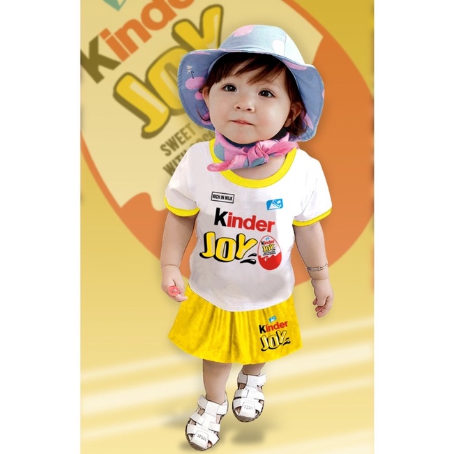 costum nama/sablon nama anak setelan rok karakter kinder Joy/HOKA BENTO 6-12 bulan all size