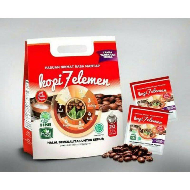 

Minuman Kopi 7 Elemen HNI HPAI - Kopi herbal - Kopi radix & kopi sevel hpai obat lambung 20 sachet