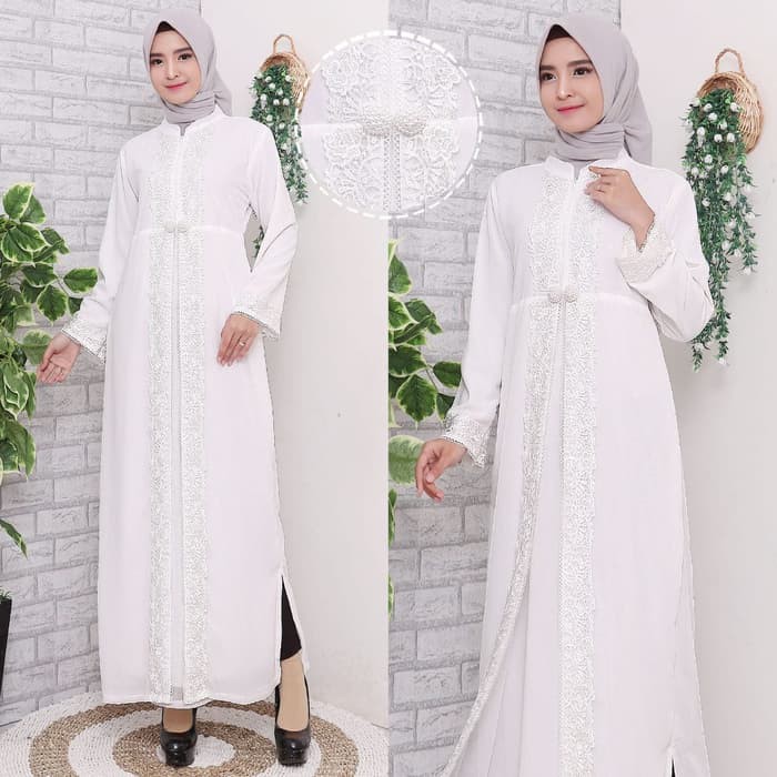 Gamis Putih Premium / Gamis Lebaran / Gamis Syari / Gamis Pesta 2777 - Putih, XL
