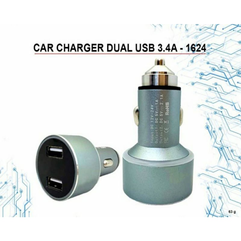 Casan Charger 2 Port USB Mobil Charger Super Fast Charging Voltmeter Pengukur Daya aki Mobil