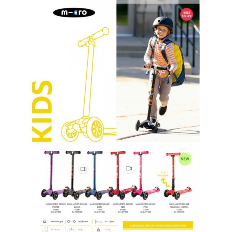 Micro Maxi Deluxe Kids Scooter Skuter Anak - Black / Blue / Pink / Red / Purple