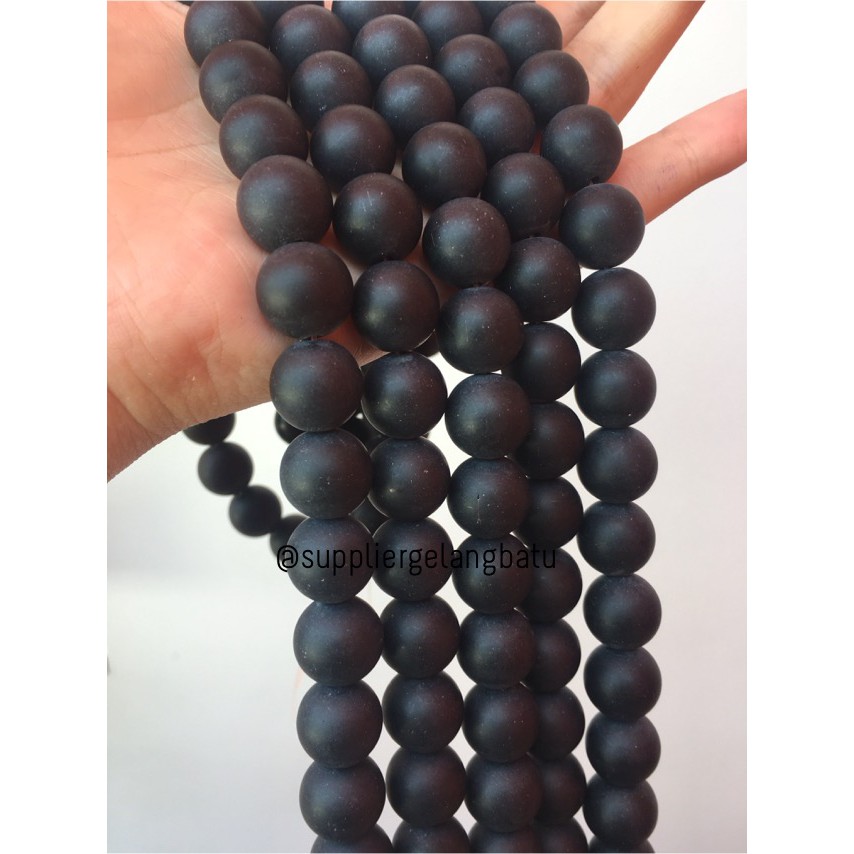 bahan batu blackstone 14mm doff onyx matte fashion gelang kalung hitam fashion black pendant craft