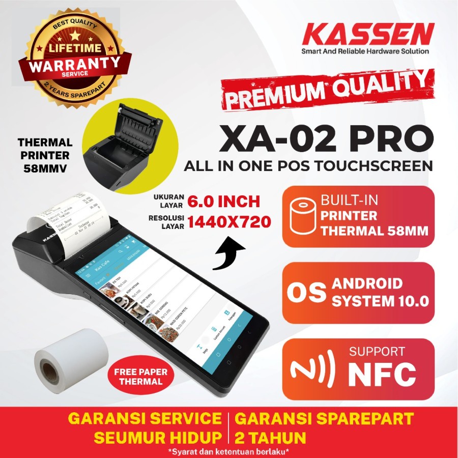 MESIN KASIR POS ANDROID MOBILE WIFI 4G PAPER 58 | KASSEN XA 02 PRO