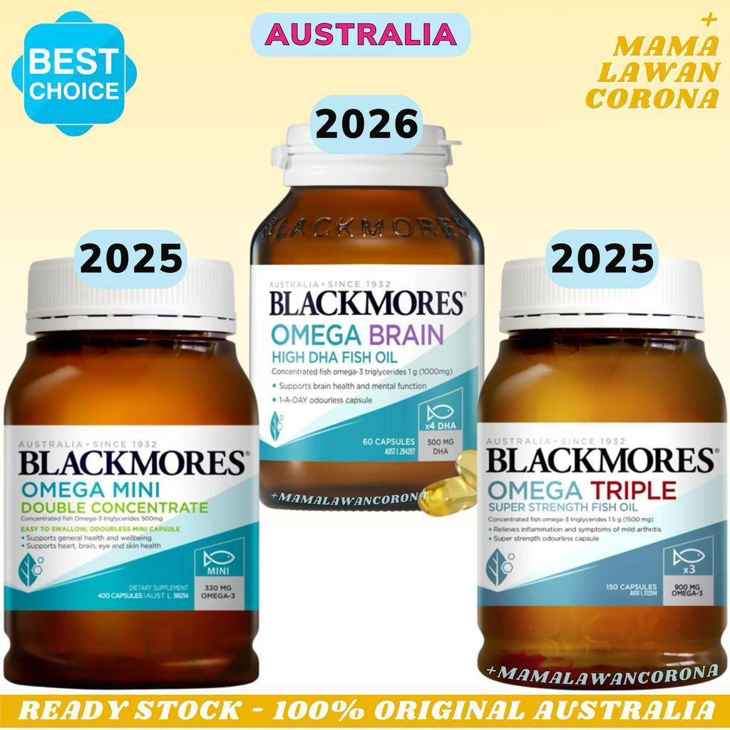 Blackmores Omega Brain Health High DHA 60 Capsules / Fish Oil Mini Caps 400 Kapsul AUSTRALIA Odourless / Mini Double Concentrate Omega 3 / Omega Triple 150 Kapsul