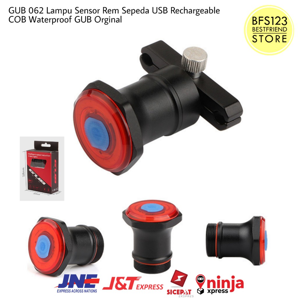 GUB 062 Lampu Sensor Rem Sepeda USB Rechargeable COB Waterproof GUB Orginal