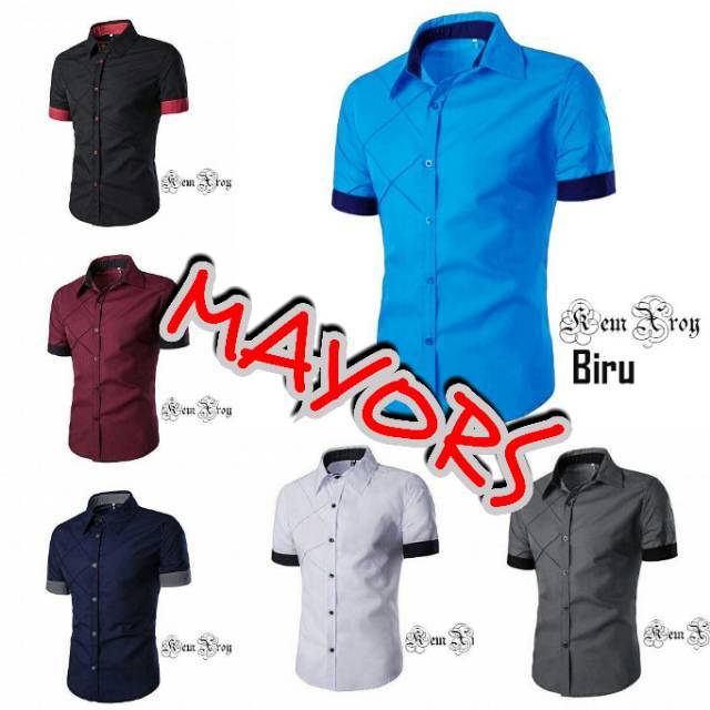  Kemeja  Hem Pria  Slim Fit Lengan Pendek 2Ukuran XROY 