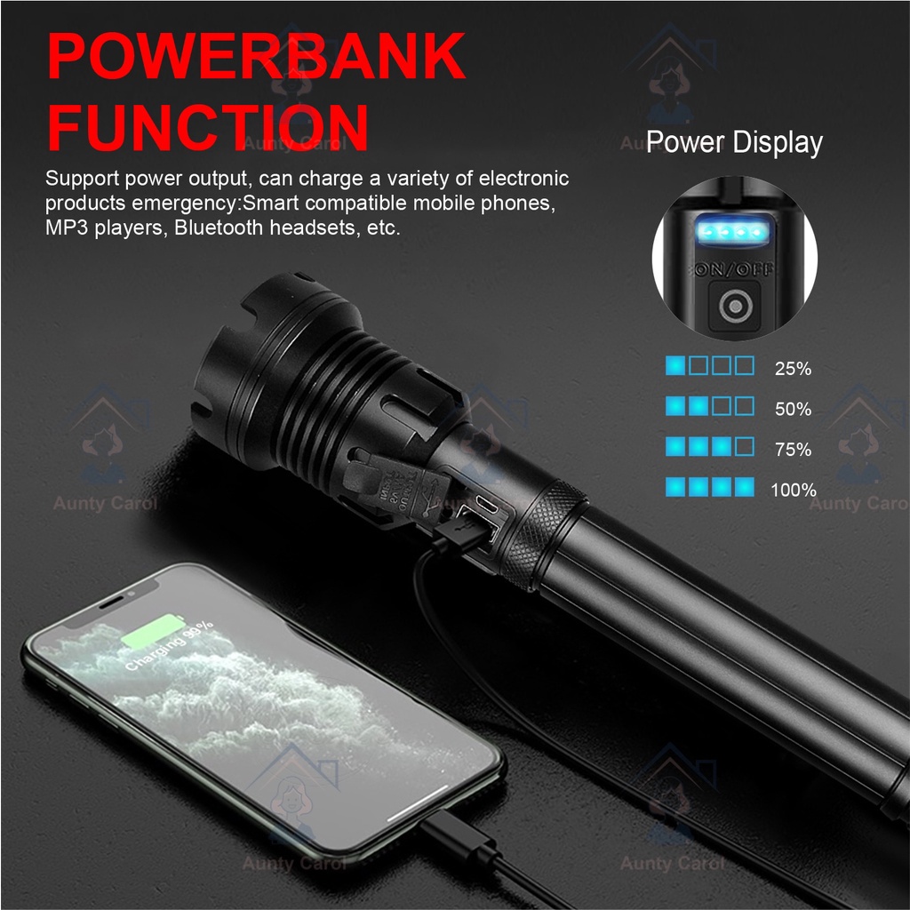 Anbolt Ultral Power Senter XHP160 +2PCS 26650 Zoomable Torch Camp Taktis Cahaya Tahan Air Flashlight