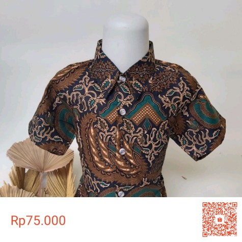 Batik Anak Cowok Lengan Pendek Navy Katun Premium