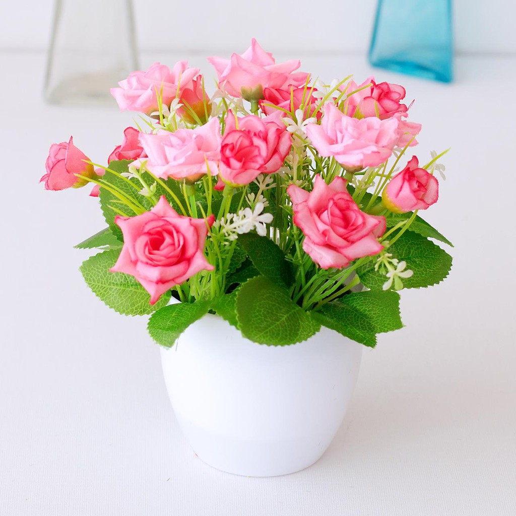 NM620 Bunga plastik / pajangan bunga Artificial / Vas Bulat-Pink