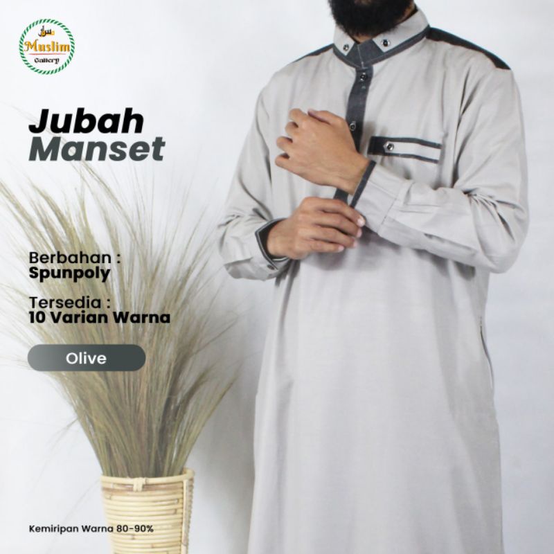 Baju Jubah Gamis Pria Lengan Panjang Model Saudi Bahan Katun Dengan Manset di Lengan-Cokelat Olive