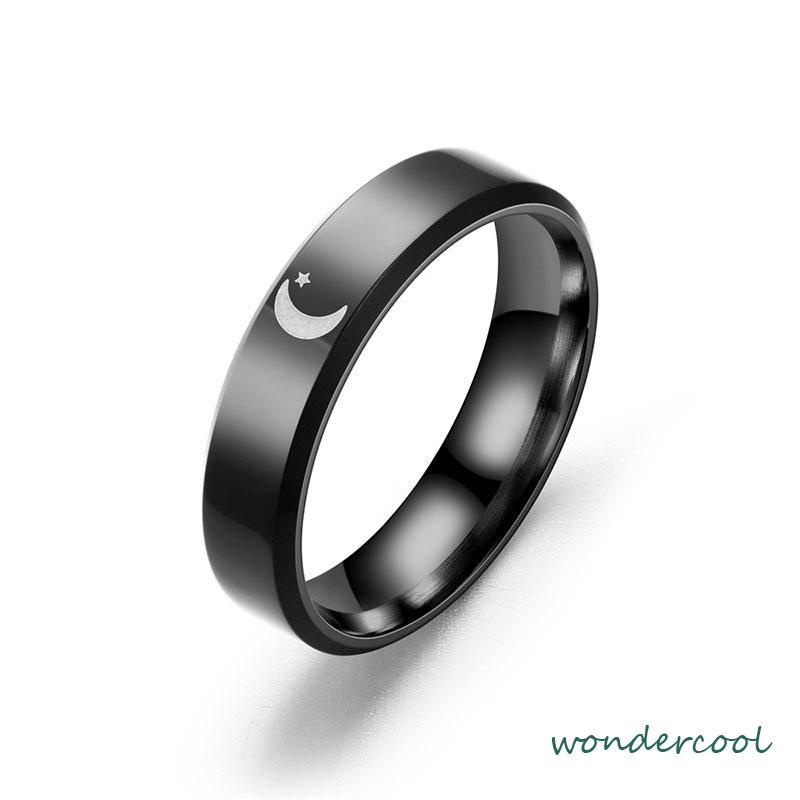 Simple Moon Sun Couple Trendy Wide Love Rings Hadiah Indah untuk Pacar Pacar di Hari Valentine-Won