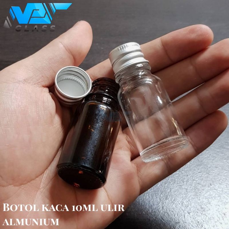 botol kaca 10ml tebal tutup ulir / botol kaca tutup ulir almunium